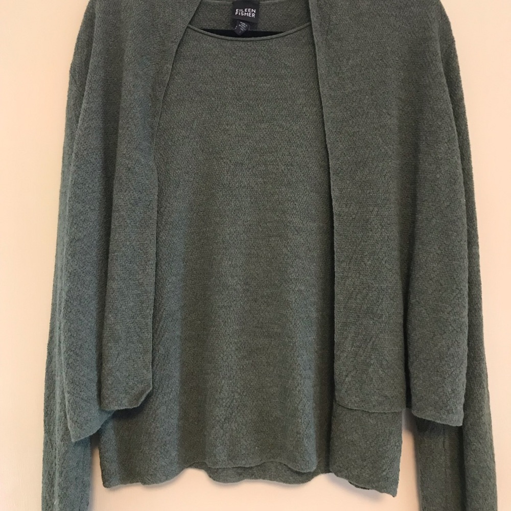Eileen Fisher twin set wool long sleeve cardigan with matching tank